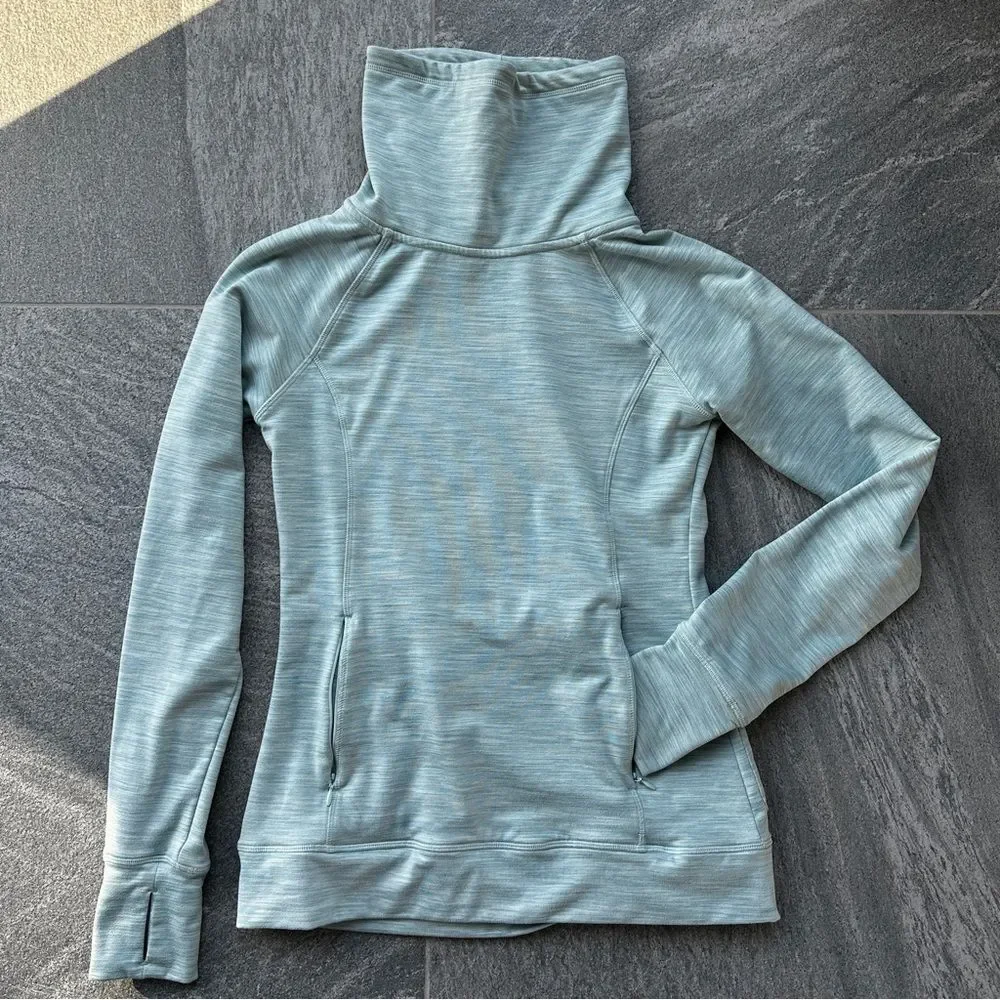 EUC Kyodan Pullover Heather Green Funnel Neck Thumbholes Zip Pockets Small - Picture 2 of 15